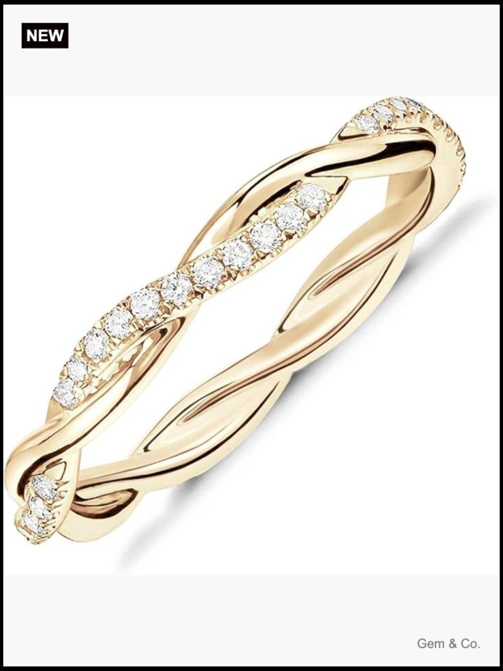 Twisted Rope Cubic Zirconia Eternity Band Ring Stackable Wedding